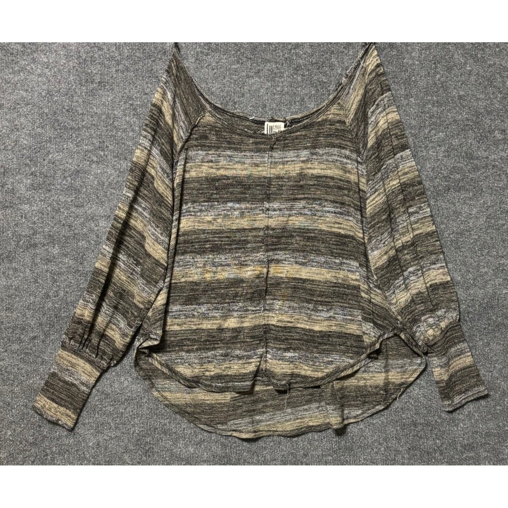 Free People Carolina Hacci Womens S Top Grey Striped Long Sleeve Scoop Neck